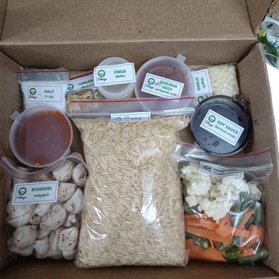 <span id="prdtsize">Cooking Kit for</span><br> Schezwan Mushroom Fried Rice